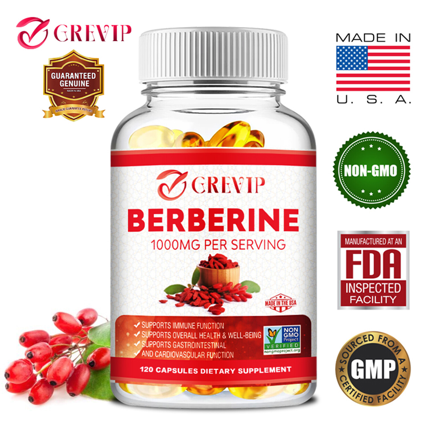 Berberine 1000mg -Lower Blood Sugar & Cholesterol, Heart & Cardiovascular Health
