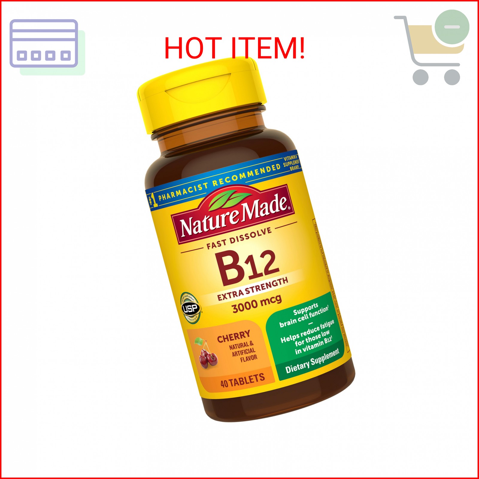 Nature Made Vitamin B12 3000 mcg, Easy to Take Sublingual B12 for Energy Metabol