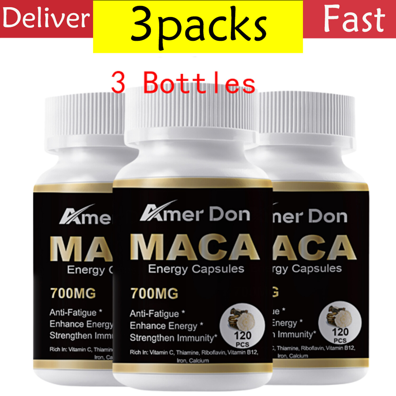 Ashwagandha Maca+ Panax Ginseng Capsules Peruvian Extract Organic Vitamins 360pc