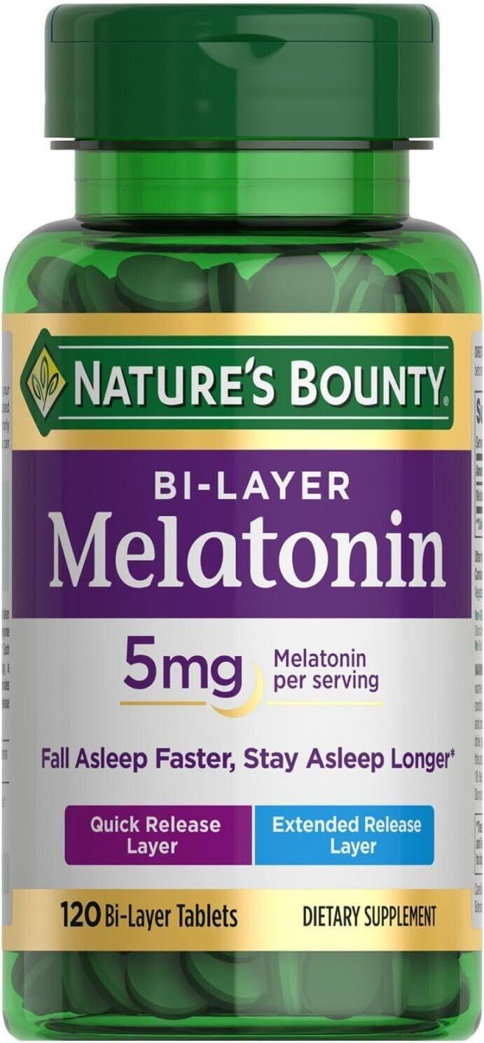 Nature’s Bounty Melatonin 5mg Dual Spectrum, 100% Drug Free Sleep Supplement, Q