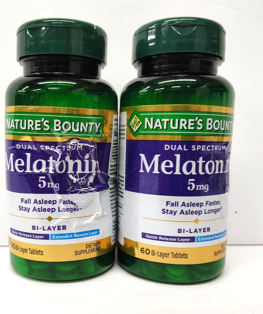 2PK Nature’s Bounty Dual Spectrum Melatonin 5mg~60 Bi-Layer Tablets EA~EXP 11/27