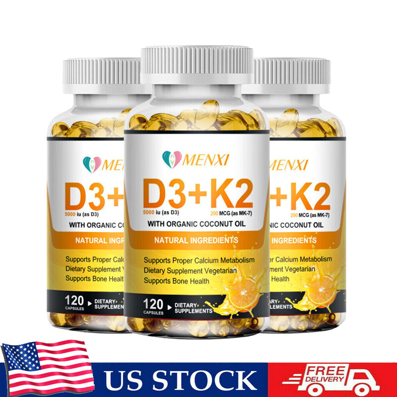 3 Pack Vitamin D3 K2 5000 IU, With Coconut Oil , 2-in-1 D & K Supplement