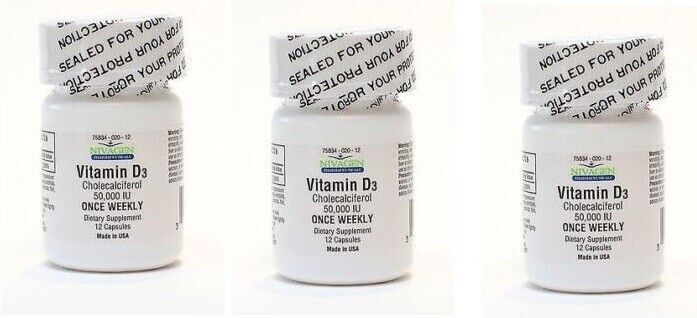 Nivagen Vitamin  D3 Cholecalciferol 50,000 IU Once Weekly 12 Capsules X 3 Packs