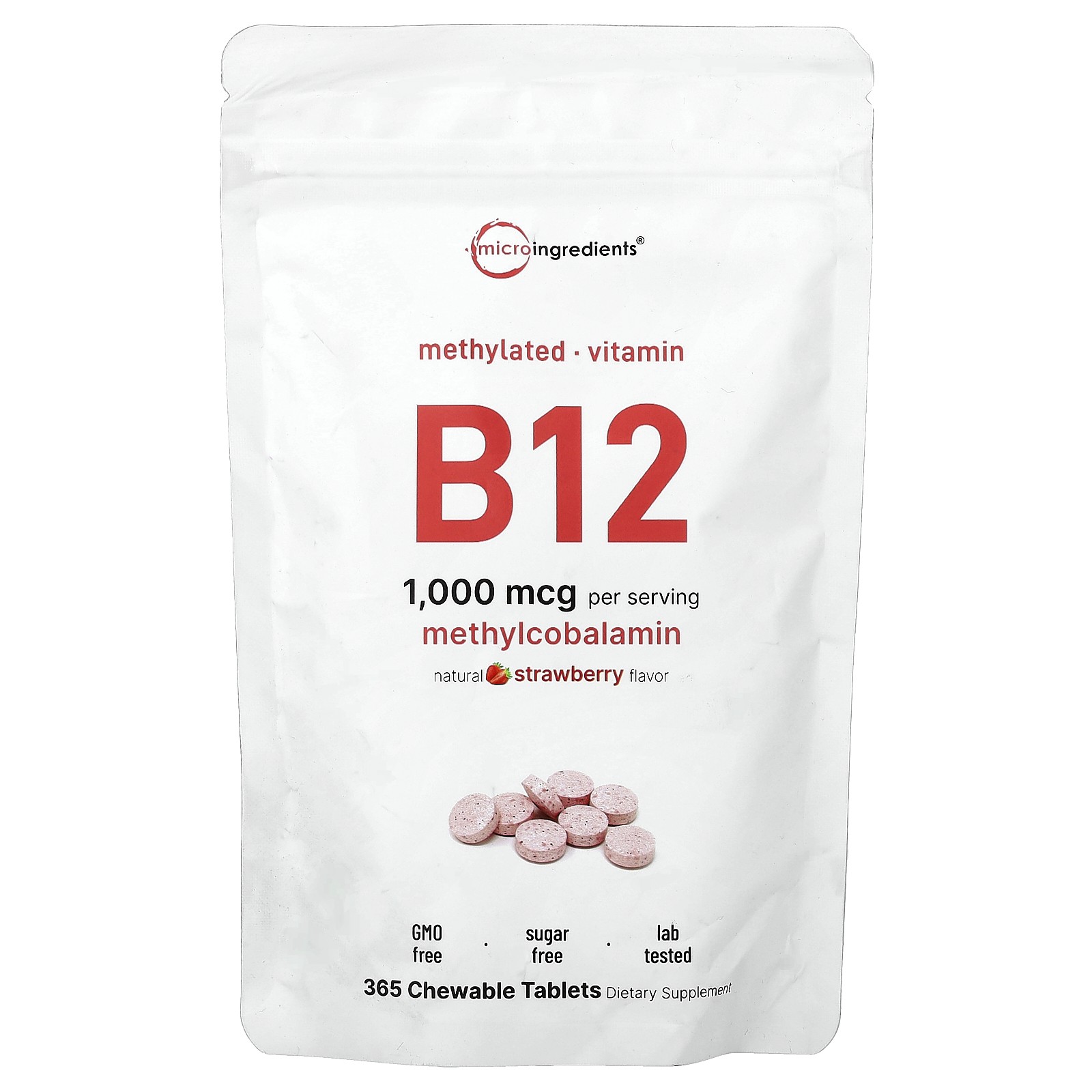 Vitamin B12, Natural Strawberry, 1,000 mcg, 365 Chewable Tablets