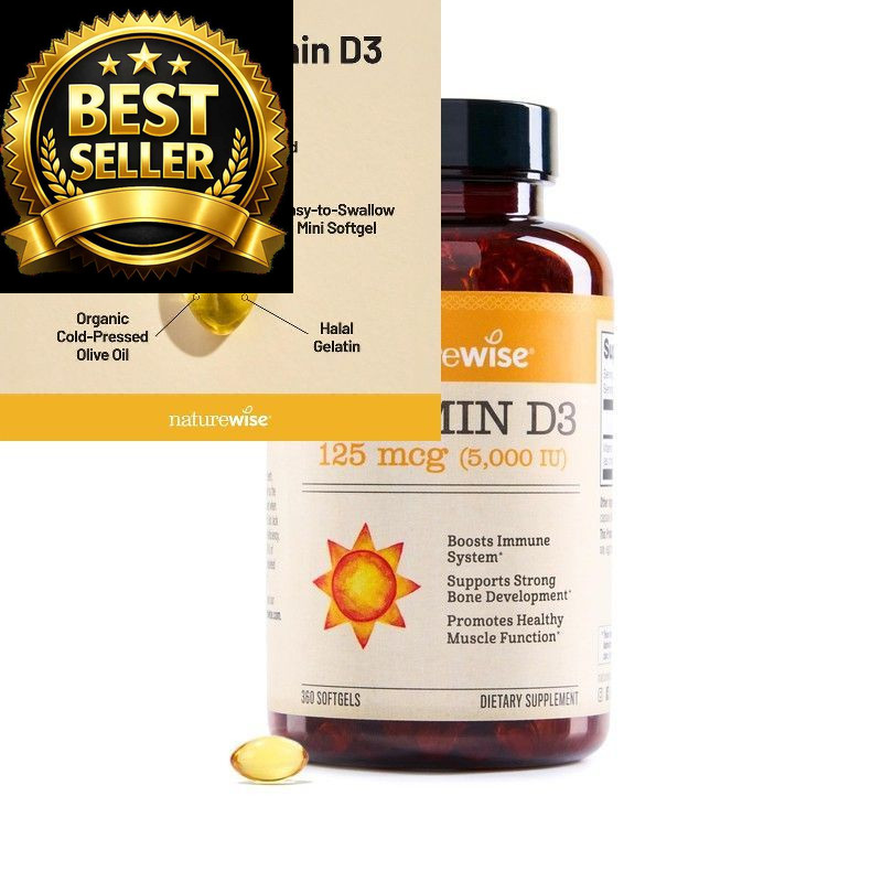 NatureWise Vitamin D3 5000iu (125 mcg) 1 Year 360 Count (Pack of 1), Yellow