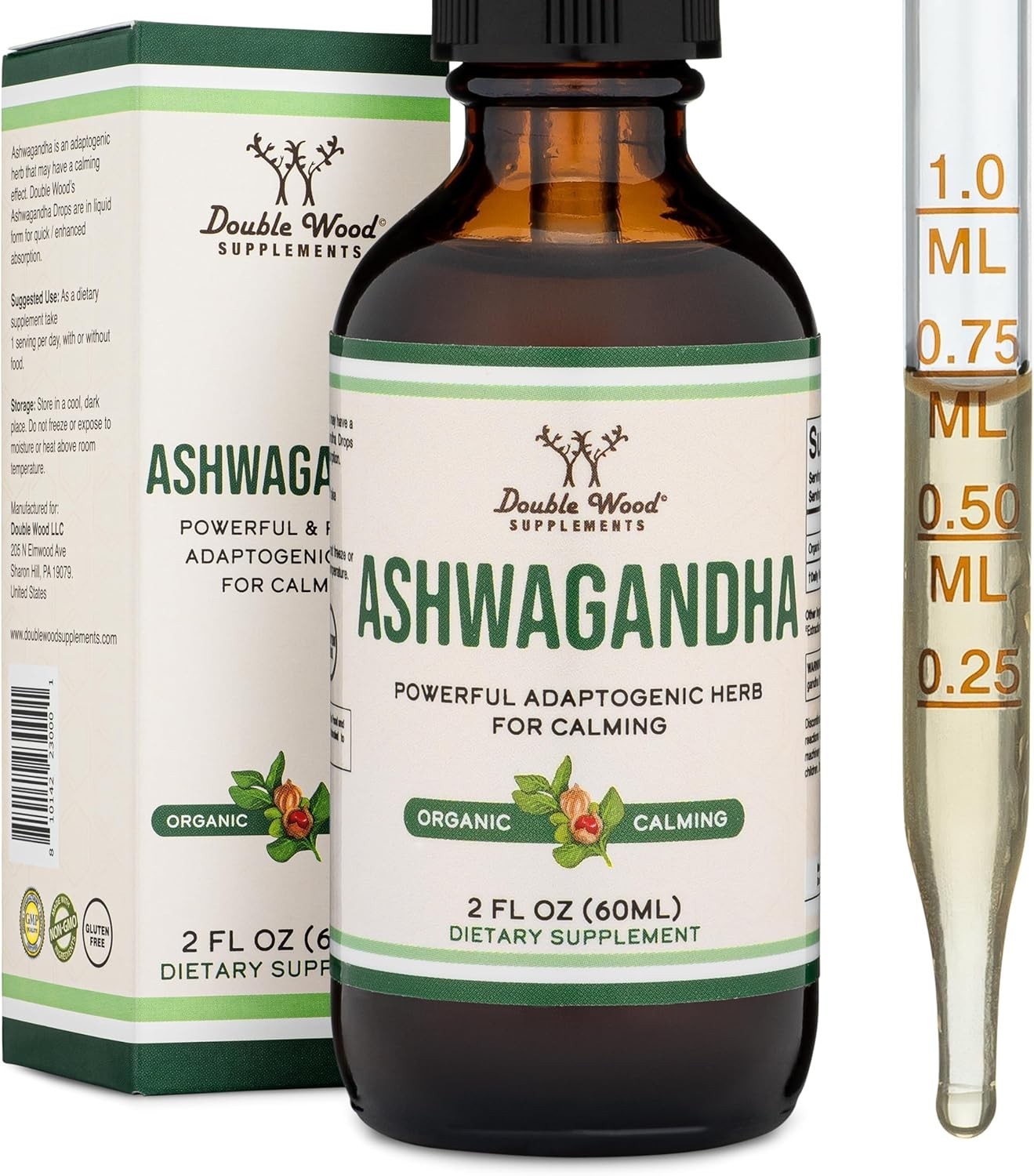 Ashwagandha Liquid Drops 1200mg Organic Stress Relief Cortisol Support 60 Serv