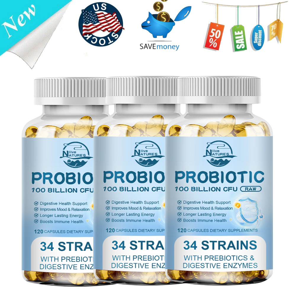 Probiotics Supplement 100 Billion CFU 34 Strains 360 Pills Men Women Digestive