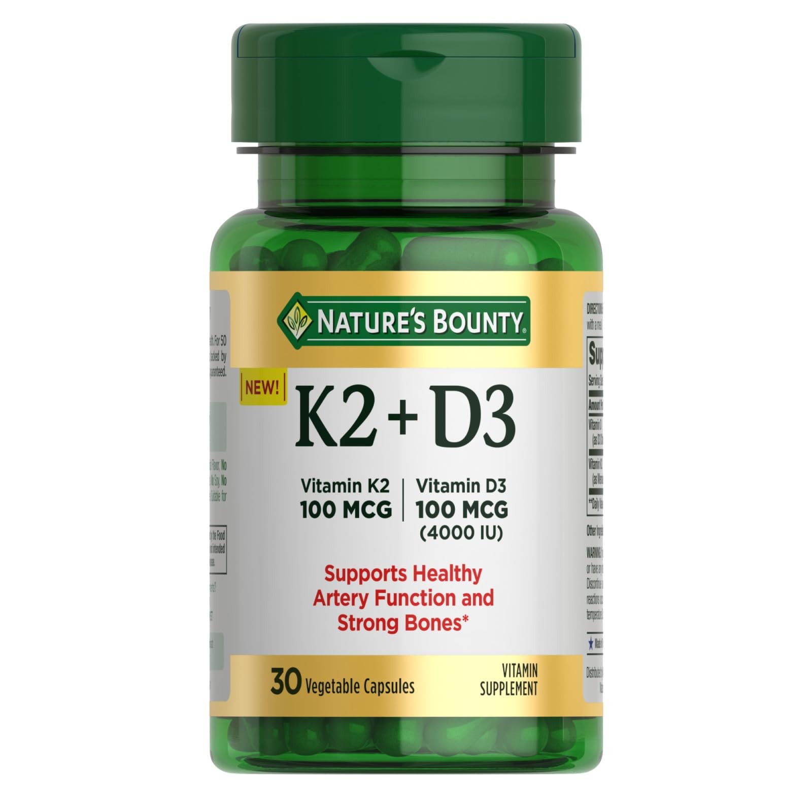Nature’s Bounty Vitamin D3 K2 Immune Support Healthy Bones 30 Capsules