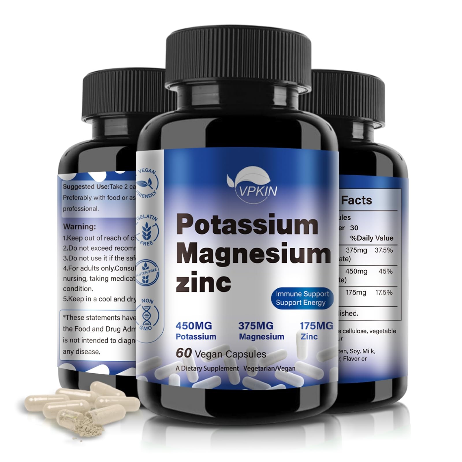 Potassium Magnesium Supplement 1000mg,Magnesium Potassium Zinc for Leg Cramps…
