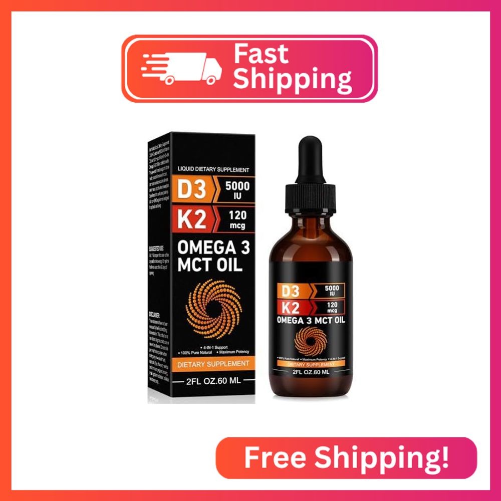 Daiasns Vitamin D3 5000 IU & K2 (MK-7) 120 mcg 60ml Drops with MCT Oil Omega 3,