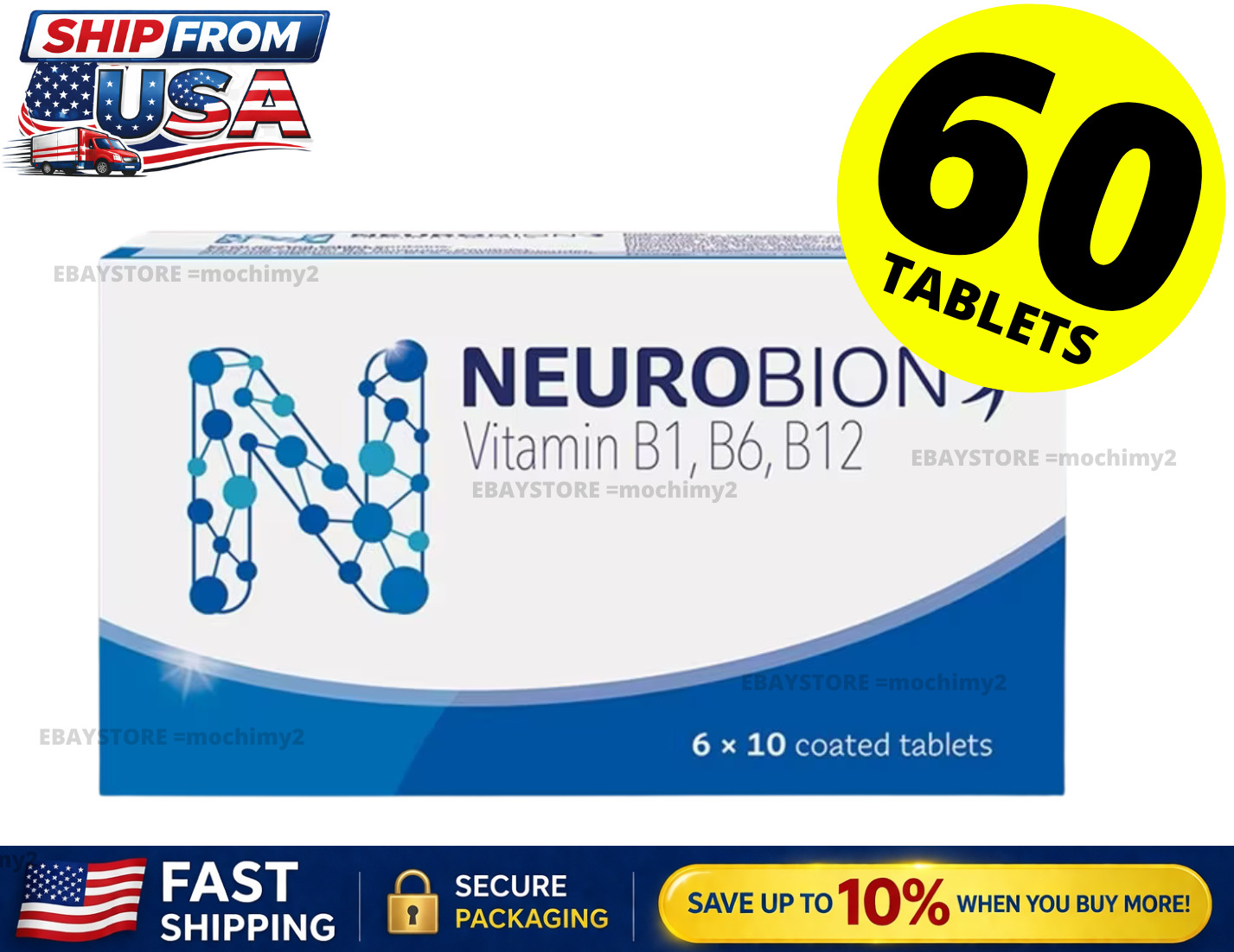 Neurobion Vitamin B1, B6, B12 Nerve Relief Numbness & Tingling 60’s SHIP FROM US