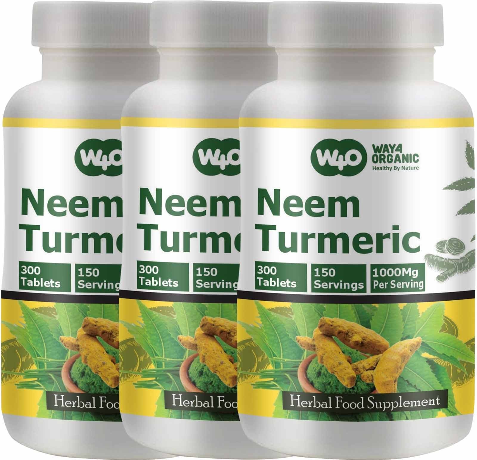 Neem Turmeric Capsules – 300 Tablets, 1000mg, Equal Ratio, 150 Servings (3 Pack)