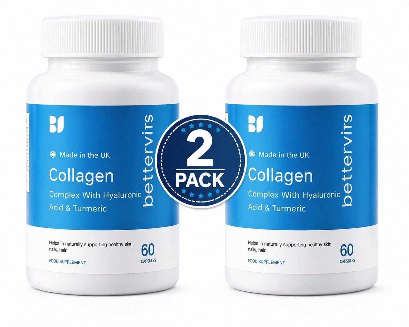 2 Pack BetterVits Collagen Complex 60  Hyaluronic Acid Turmeric Skin Hair Nails