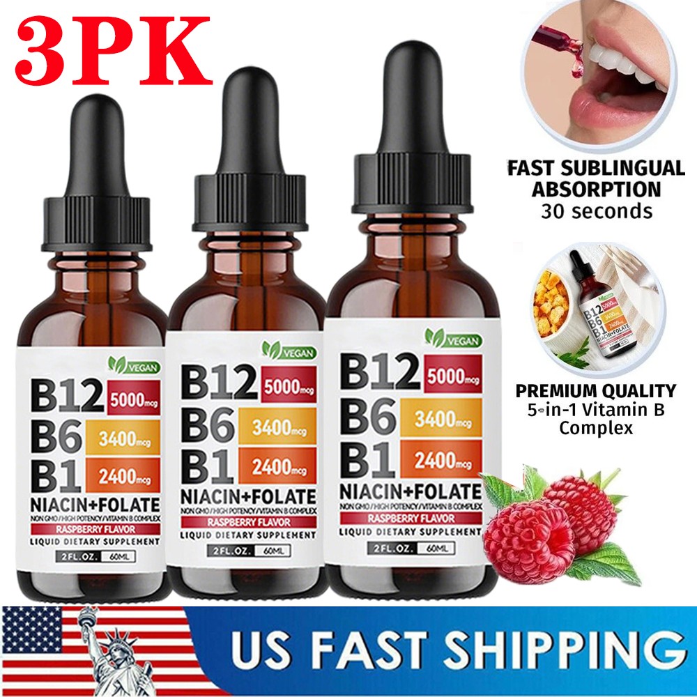 3PCS Vitamin B12 and B6 Liquid Drops, B12 Sublingual Vitamin B Complex – 5000mcg