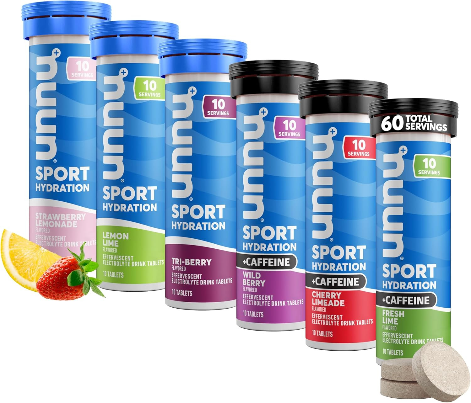 Sport + Caffeine Electrolyte Tablets – Dissolvable in Water, Variety Pack | 5 Es