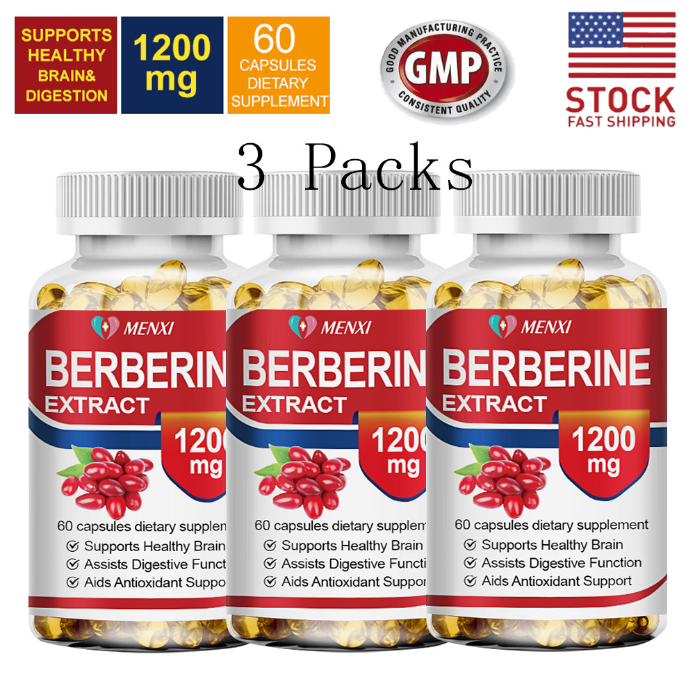 (3 Packs) Premium Berberine HCL 60ct Natural Healthy Cholesterol Glucose Support
